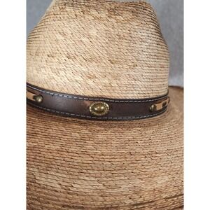 Alamo Hat Cowboy Hat Mens OS Tan Good Woven Straw Leather Band Conchos Western